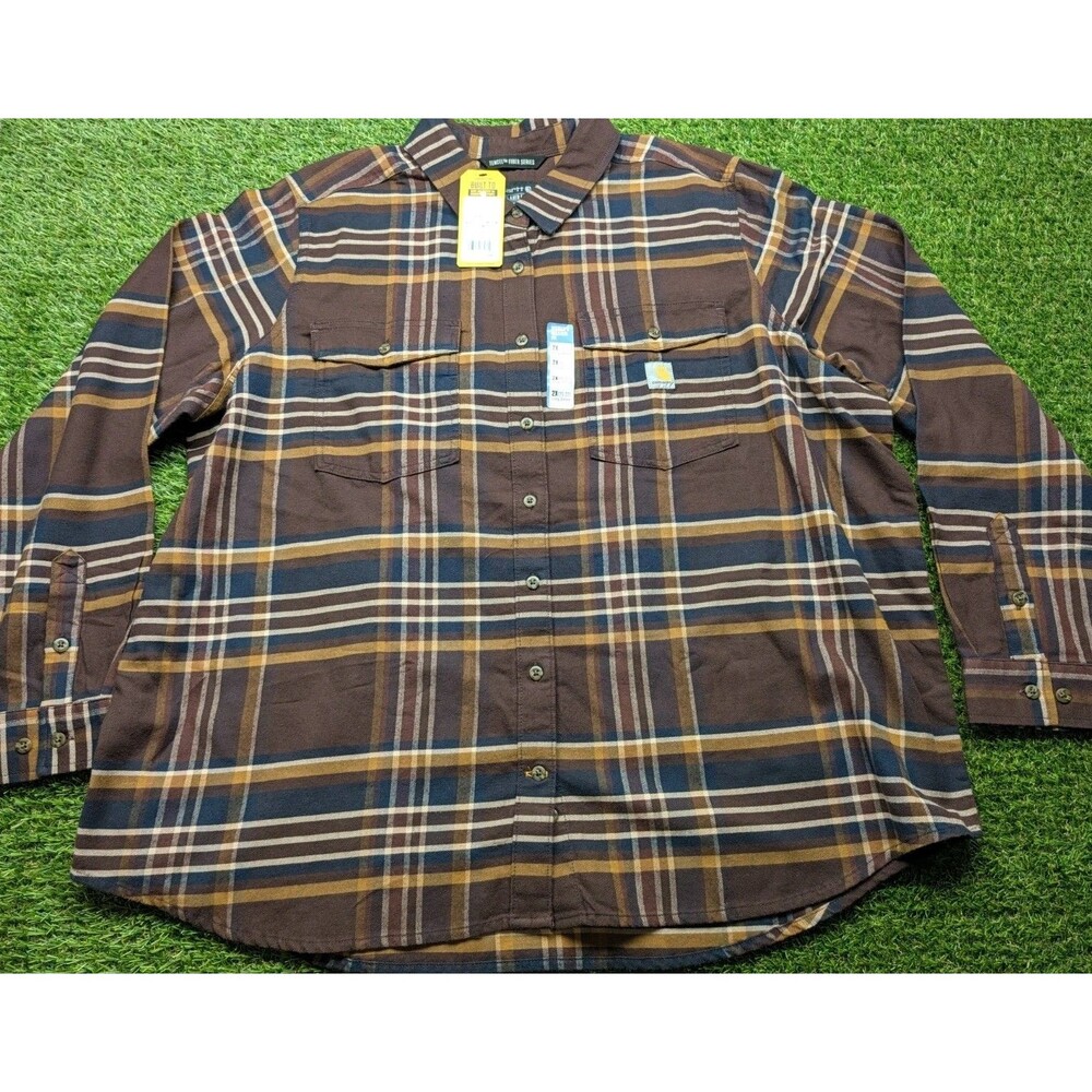 Carhartt Women’s 2X 20-22 Relaxed Fit Tencel Plaid Flannel Shirt Dark Sepia NWT
